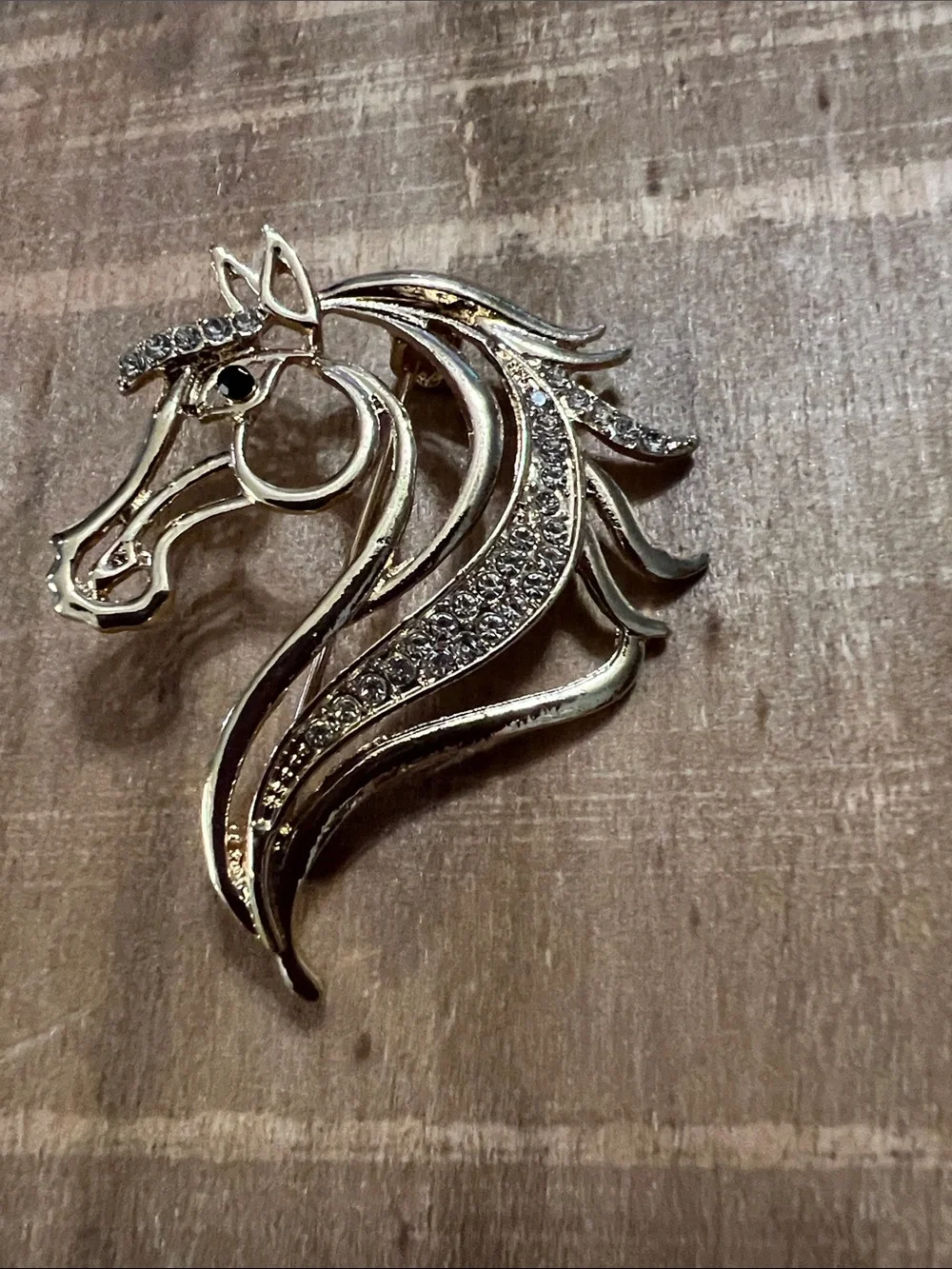 3/$18 Gold Horse Head Crystal Brooch Lot 6059